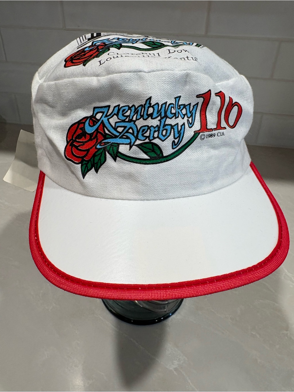 1990 Kentucky Derby Painters Hat Cap Churchill Downs White Red Horses Roses